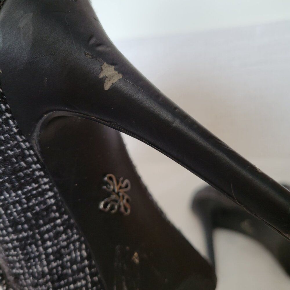 Simply Vera Wang Pumps Tasseled black white beaded sz 6 shoes 4 1/2" Heels GUC - Picture 7 of 11